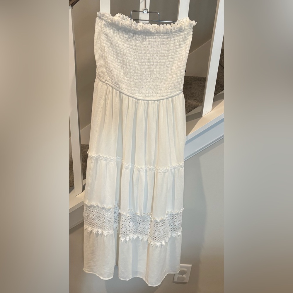Strapless White Smocked Maxi Dress